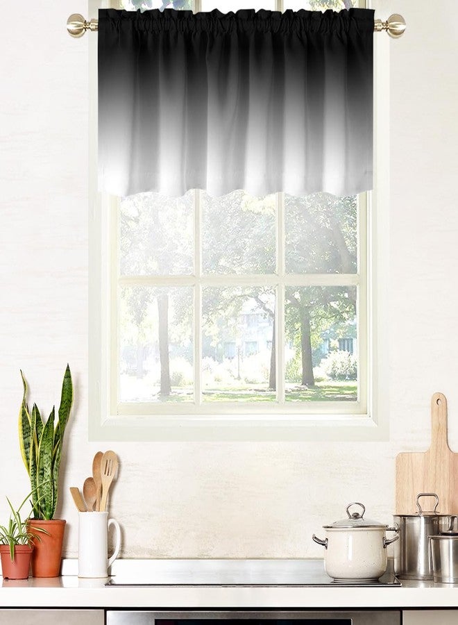 AAtter Black and Grey Kitchen Window Curtain Small Gray White Silver Ombre Dark Gradient Simple Aesthetic Art Trendy Artistic Living Room Bedroom Window Drape Treatment Valance, 52" W x 18" L, Modern - Image 3